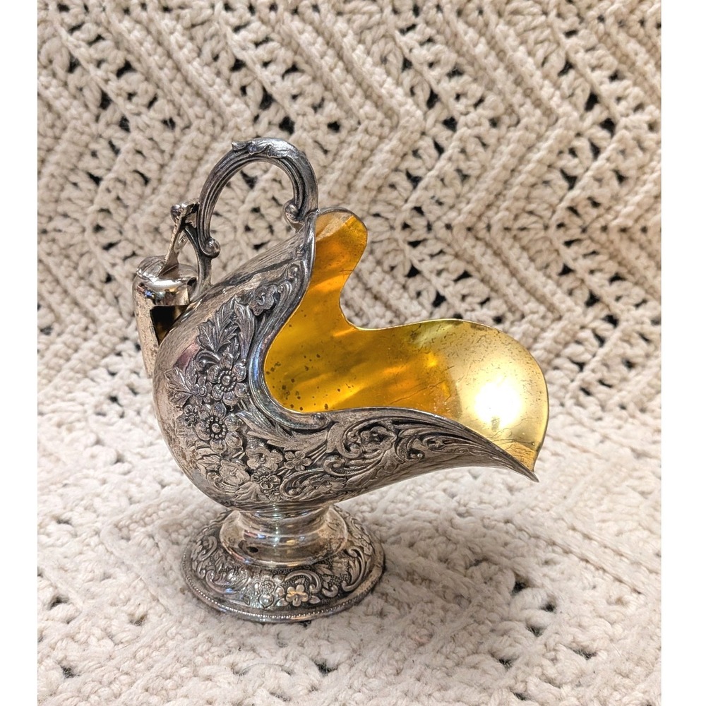 Leonard Silverplate Sugar Scuttle Floral Repousse Gold Wash Interior with Scoop